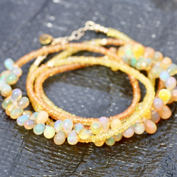 Handmade Yellow Orange Sapphire, Opal Necklace | Wrap Bracelet Solid 18k Gold - Picture 7 of 9